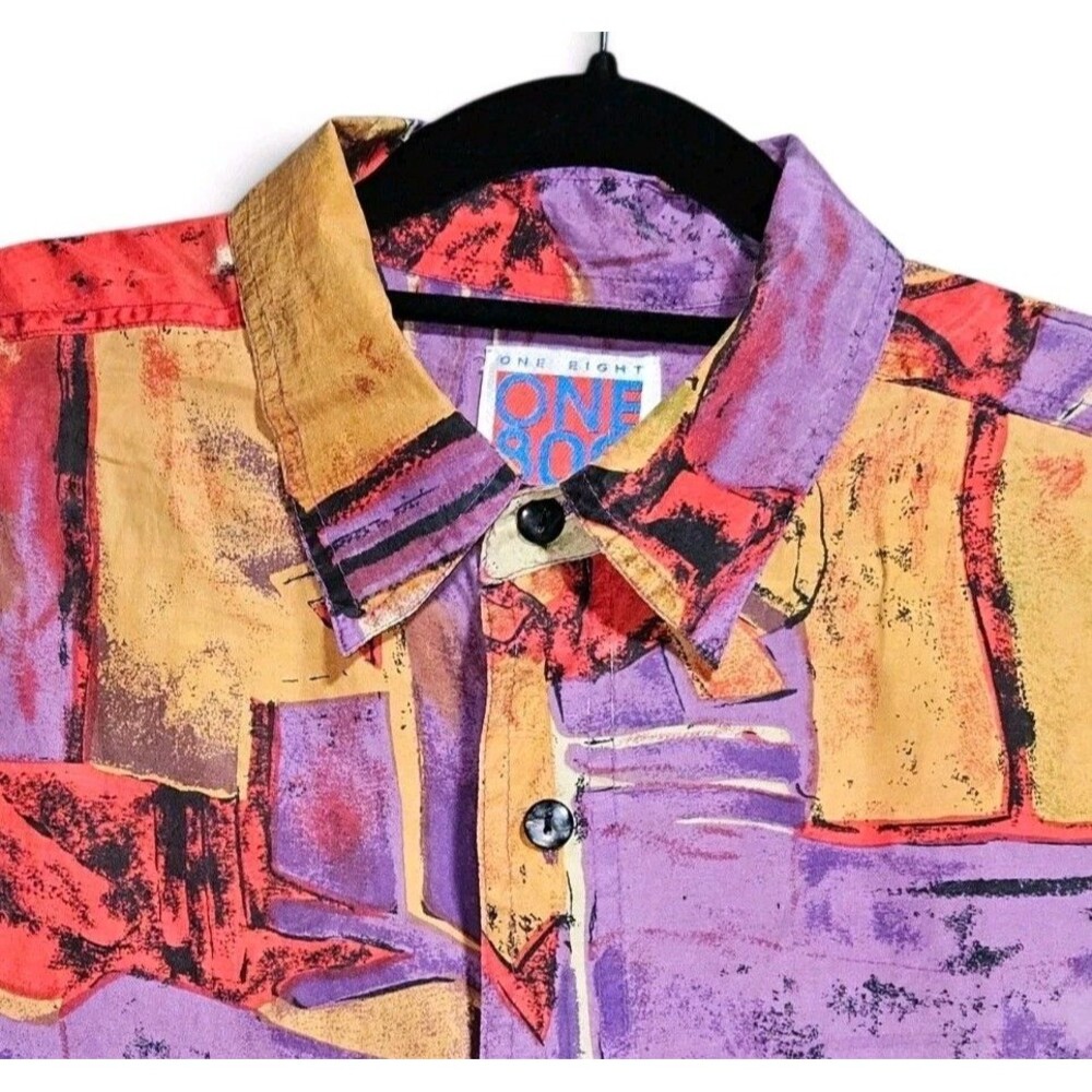 Vintage One 800 Button Up Shirt Mens Oversized Medium Multicolor 100% Silk